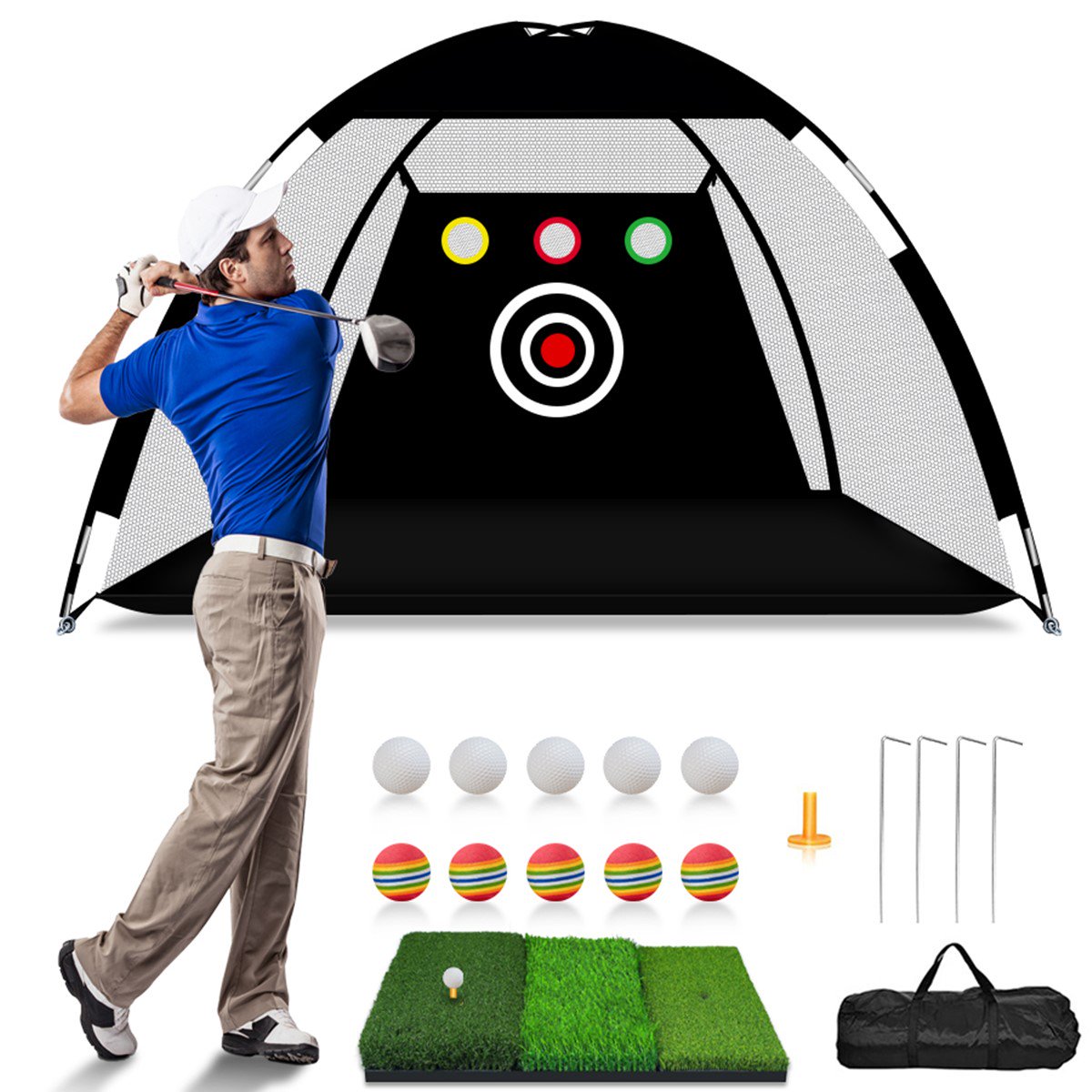 10x7ft Golf Hitting Net with Turf,Practice Net Driving Range for Backyard Indoor Training