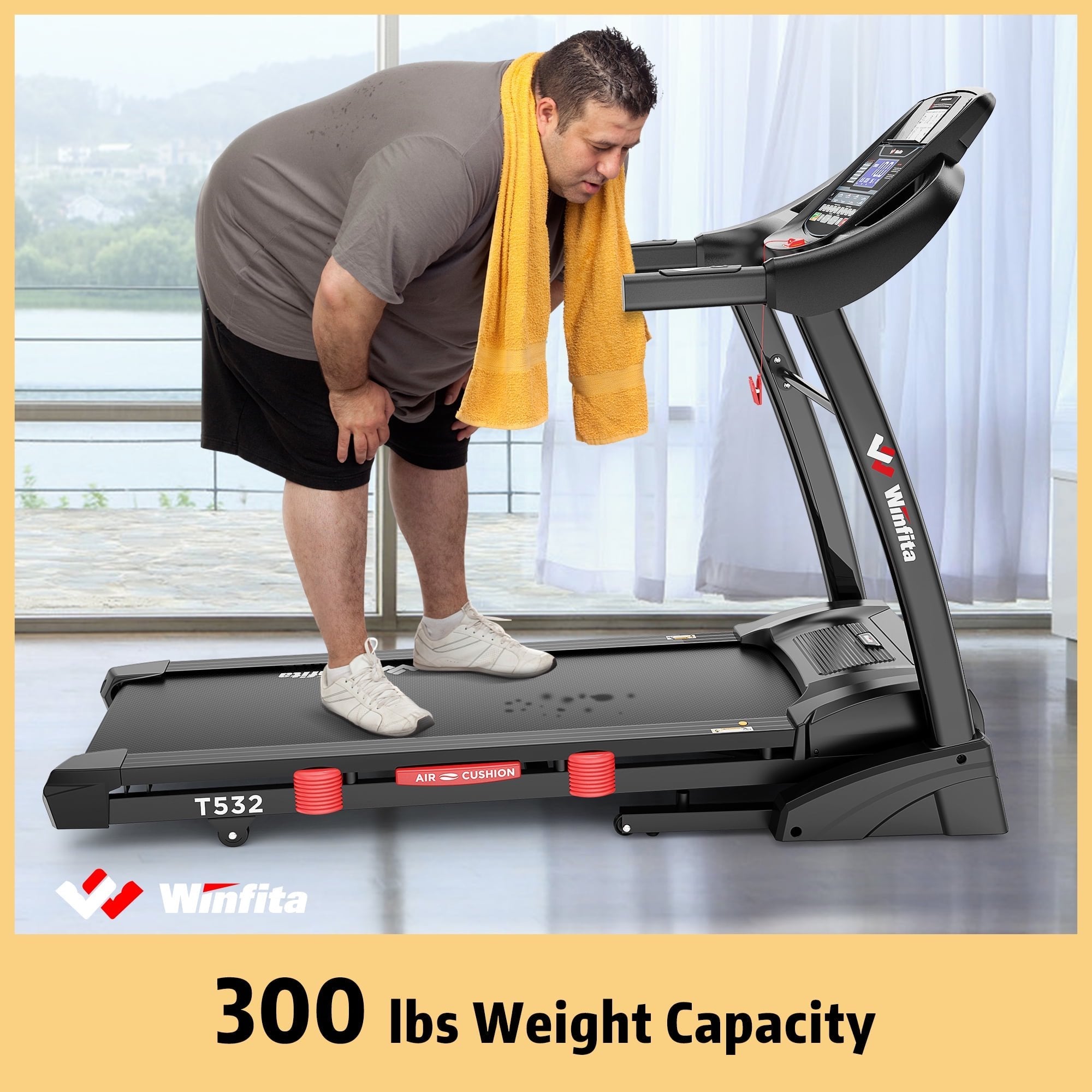 Auto Incline Treadmill 300 lb Capacity, Folding Treadmill for Home, Portable Running Walking Machine with LCD Display, Audio Speaker, App, Preset Programs