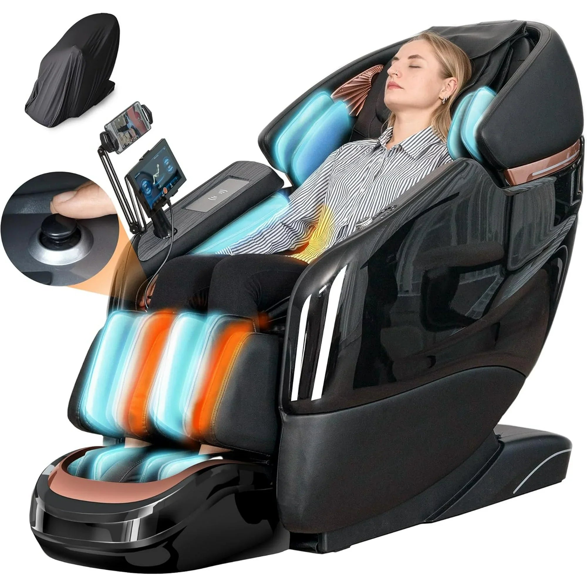 2024 4D Massage Chair Full Body, Zero Gravity SL-Track Shiatsu Massage Chairs Recliner with AI Voice, LED Backlight Remote Control, Waist & Calf Heating, Phone Controller and Holder, Black Gold