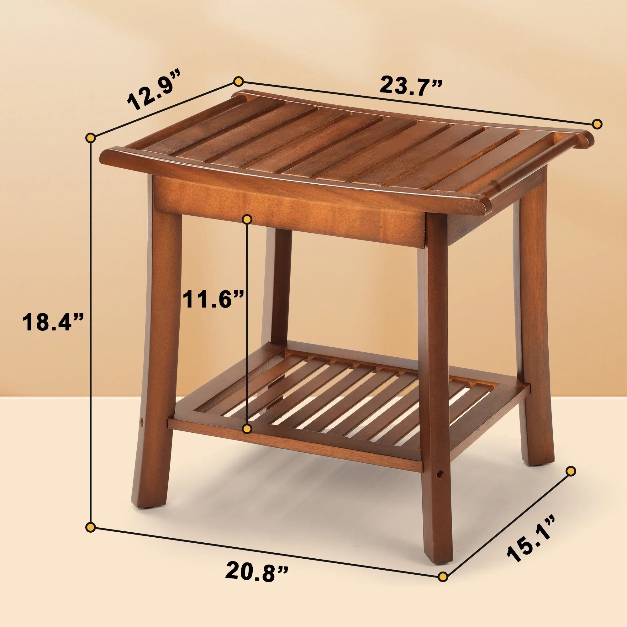 Teak Shower Bench for Inside 2-Tier Wood Shower Chair with Storage and Towel Rack Waterproof Shower Stool Bathroom Shower Seats 23.7 x 12.9 x 18.4 Inch