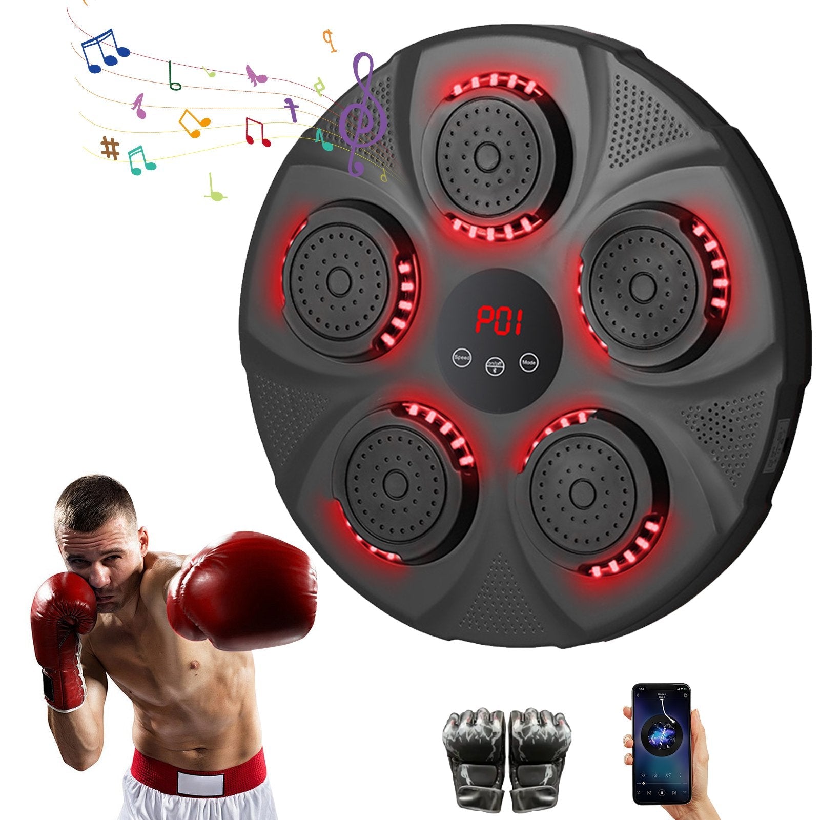 Music Boxing Machine,Wall-mounted Boxing Equipment bluetooth Boxing Training with Gloves for Home,Indoor and Gym