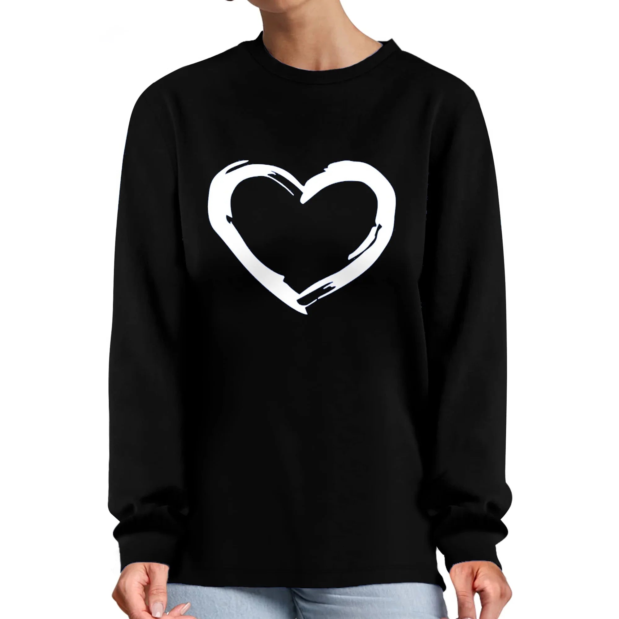 LinenMarket Heart Graphic Sweatshirt for Women Crewneck Pullover Long Sleeve Womens Sweatshirt Tops