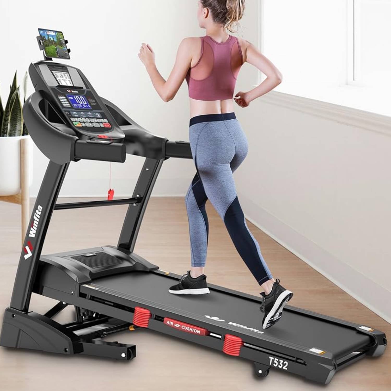 Folding Treadmill with Auto Incline, 3.25HP Ultra-silent Motor, Speed Range of 0.6~9MPH,300lb Weight Capacity,Bluetooth Connectivity, Home&Office Fitness Equipment