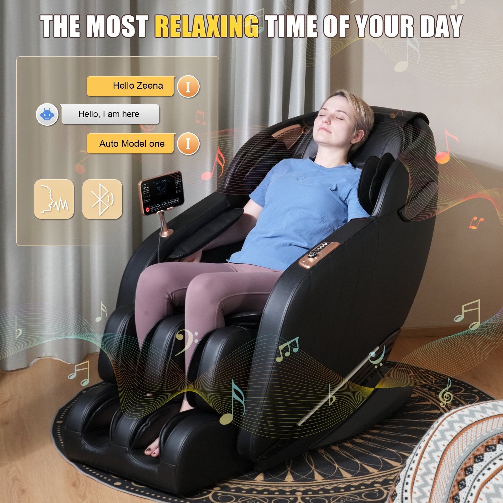 Luxury Massage Chair Full Body, SL-Track Zero Gravity Massage Chairs with Mat, Back Heating, AI Voice Control, Thai Stretch, Airbags Deep Tissue Massage Black