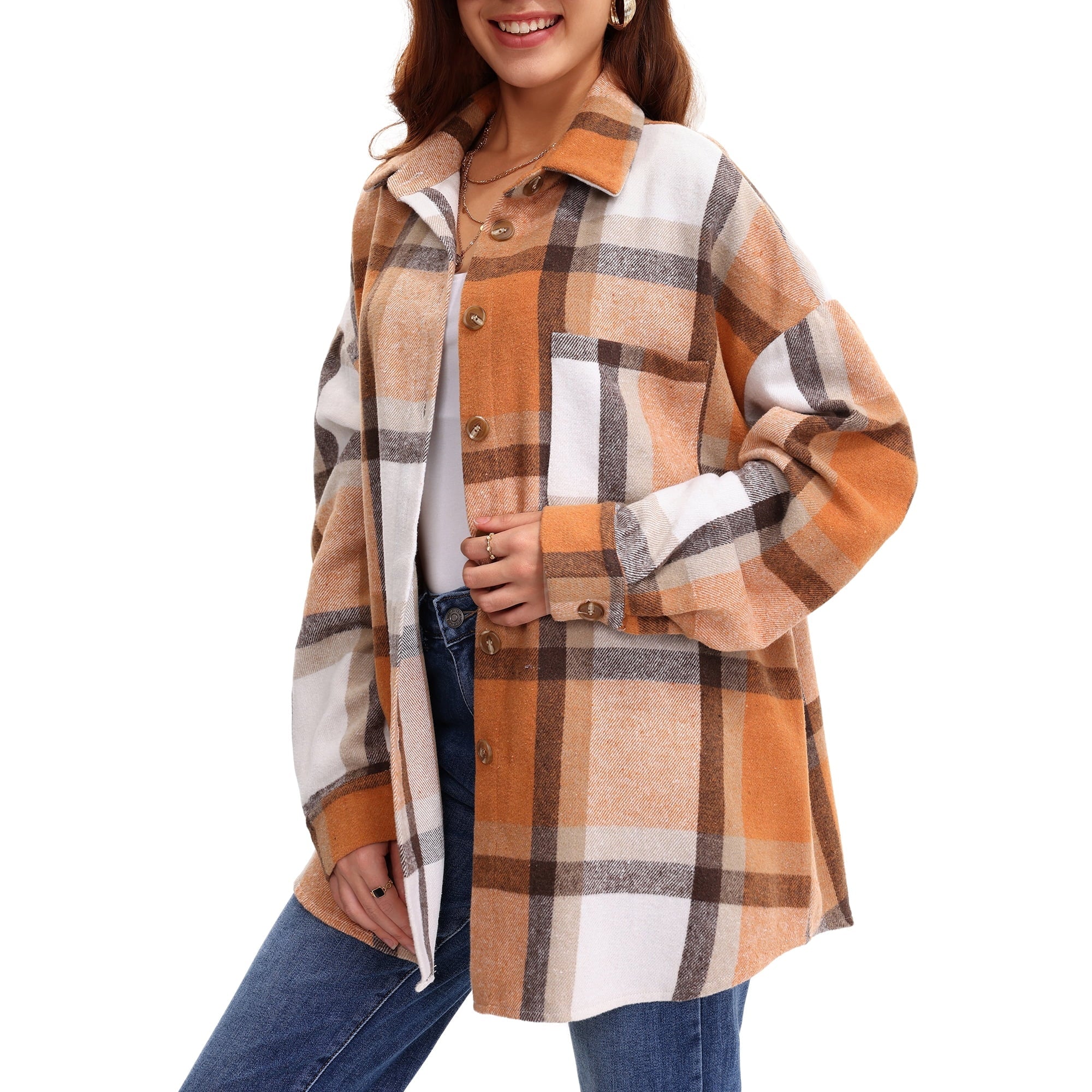 LinenMarket Plaid Shirts for Women Flannel Long Sleeve Shacket Jacket Ladies Shirt Button Down Top Casual Coats