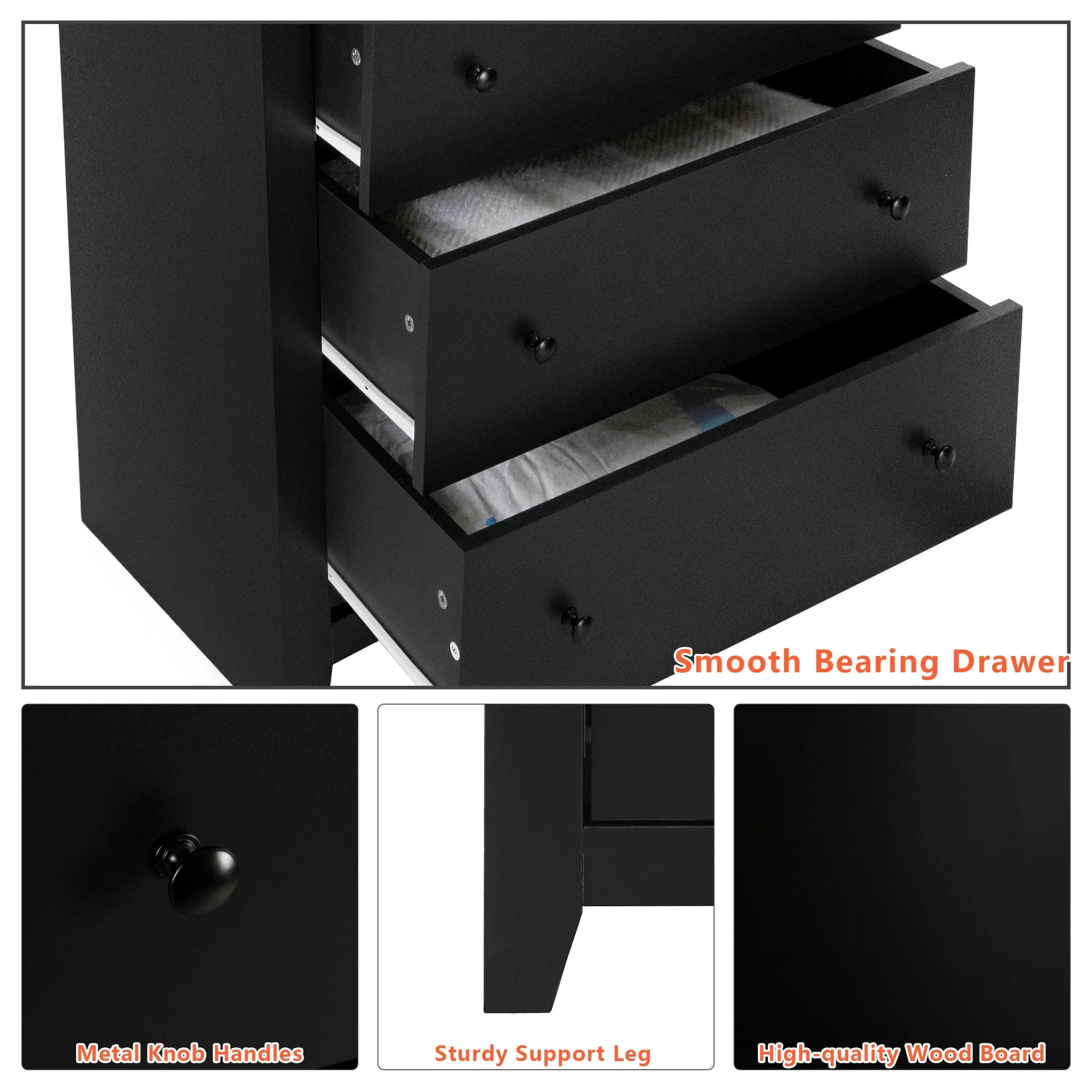 TrumanPick Black Dresser for Bedroom 5 Drawer Dresser 47  Tall Chest of Drawers Wooden dressers for Closet Living Room