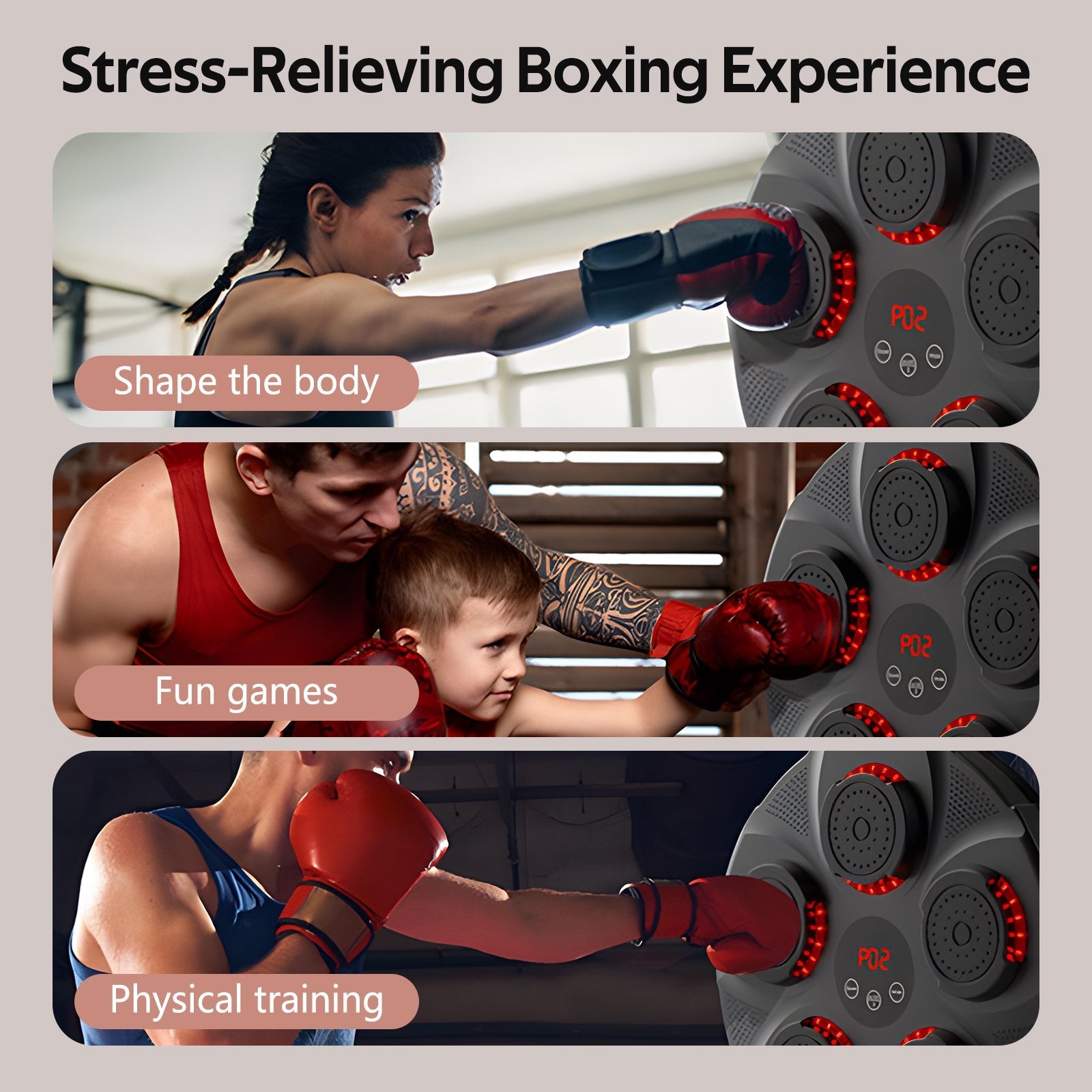 Music Boxing Machine,Wall-mounted Boxing Equipment bluetooth Boxing Training with Gloves for Home,Indoor and Gym