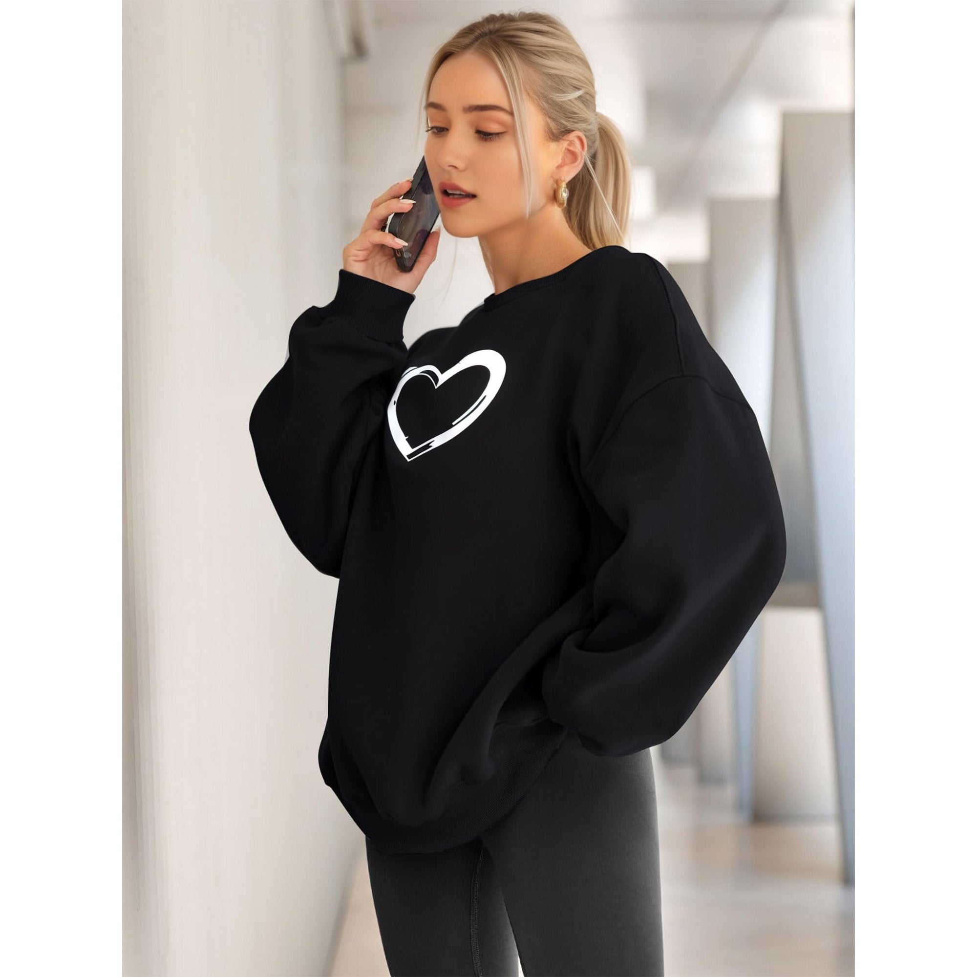 LinenMarket Heart Graphic Sweatshirt for Women Crewneck Pullover Long Sleeve Womens Sweatshirt Tops