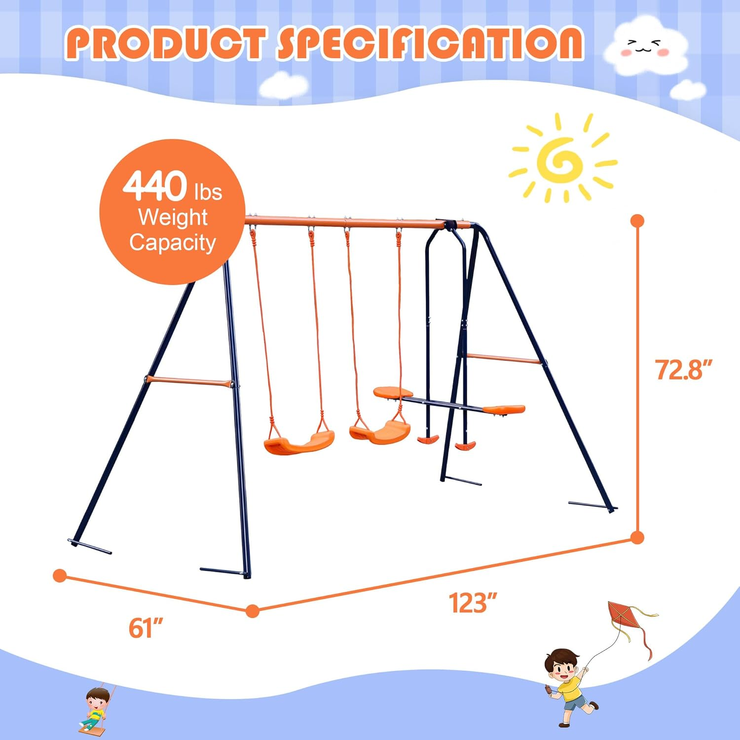 Metal Swing Sets for Backyard,Heavy-Duty Outdoor Kids Playsets for Playground