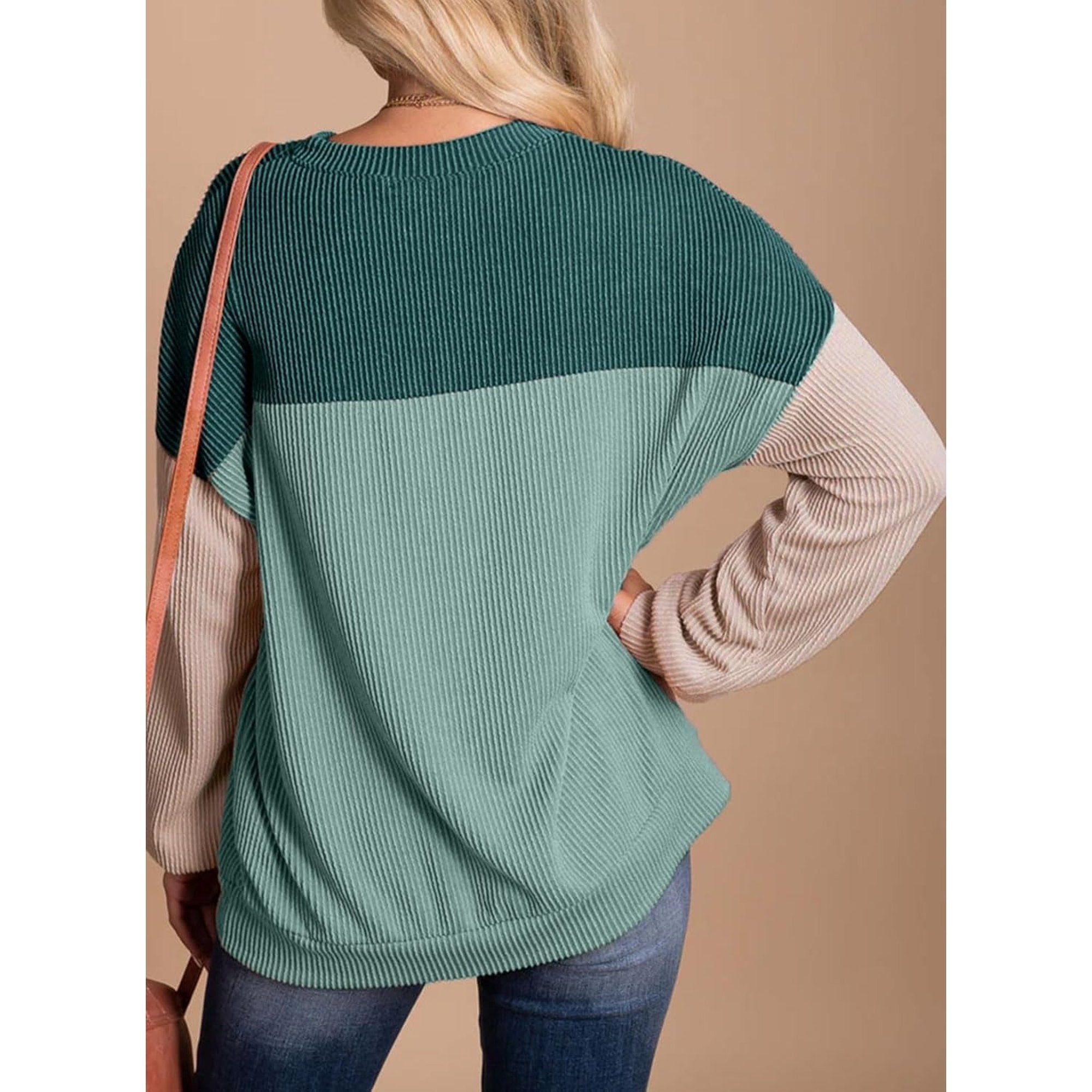 LinenMarket Womens Fashion 2024 Color Block Tunic Tops Long Sleeve Crewneck Knitted Casual Loose Pullover Shirts