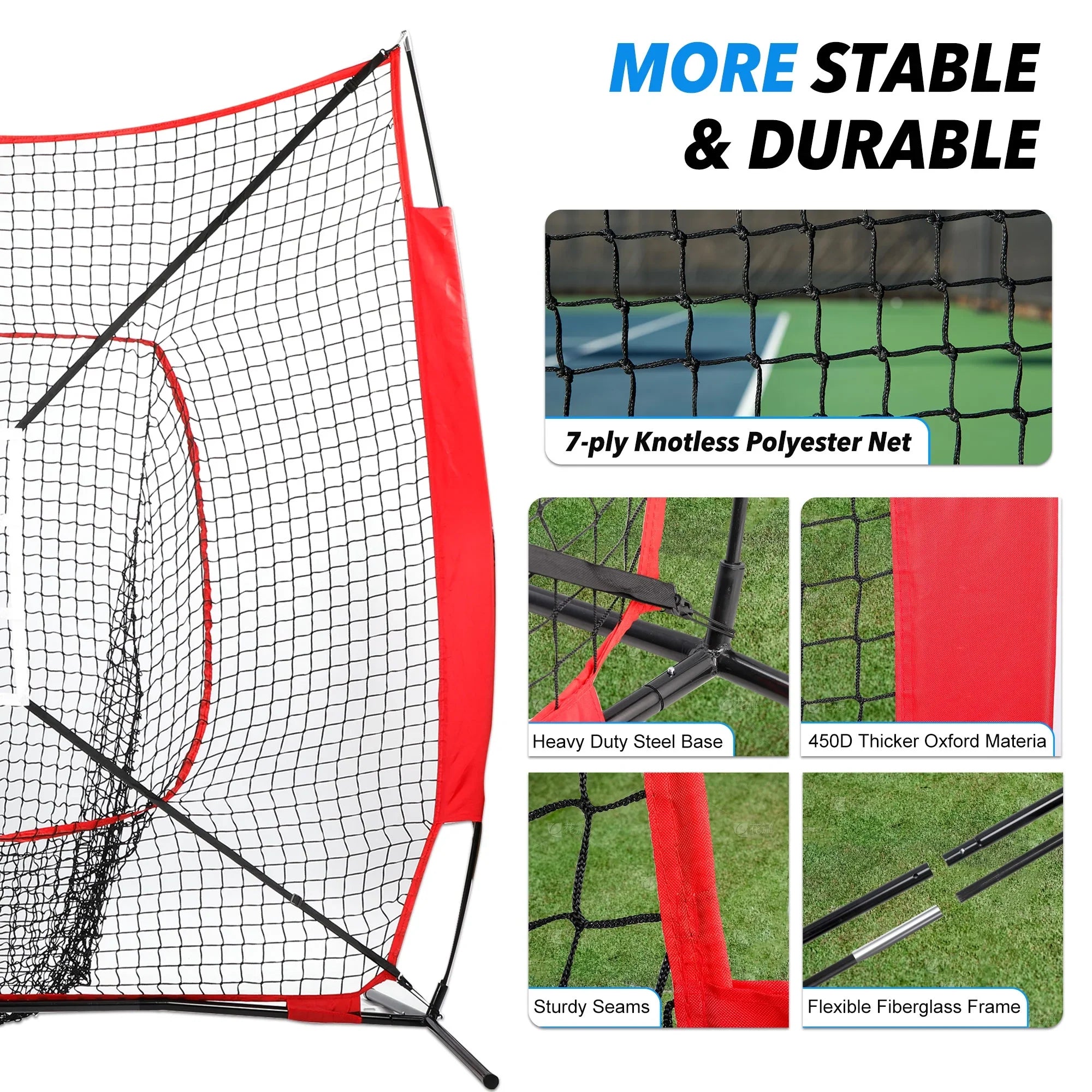 Baseball and Softball Bundle, 7'×7' Baseball Net with Batting Net, Baseball Tee, Caddy, 2 Strike Zone, Carry Bag, Baseball Practice Net for Batting Hitting and Pitching