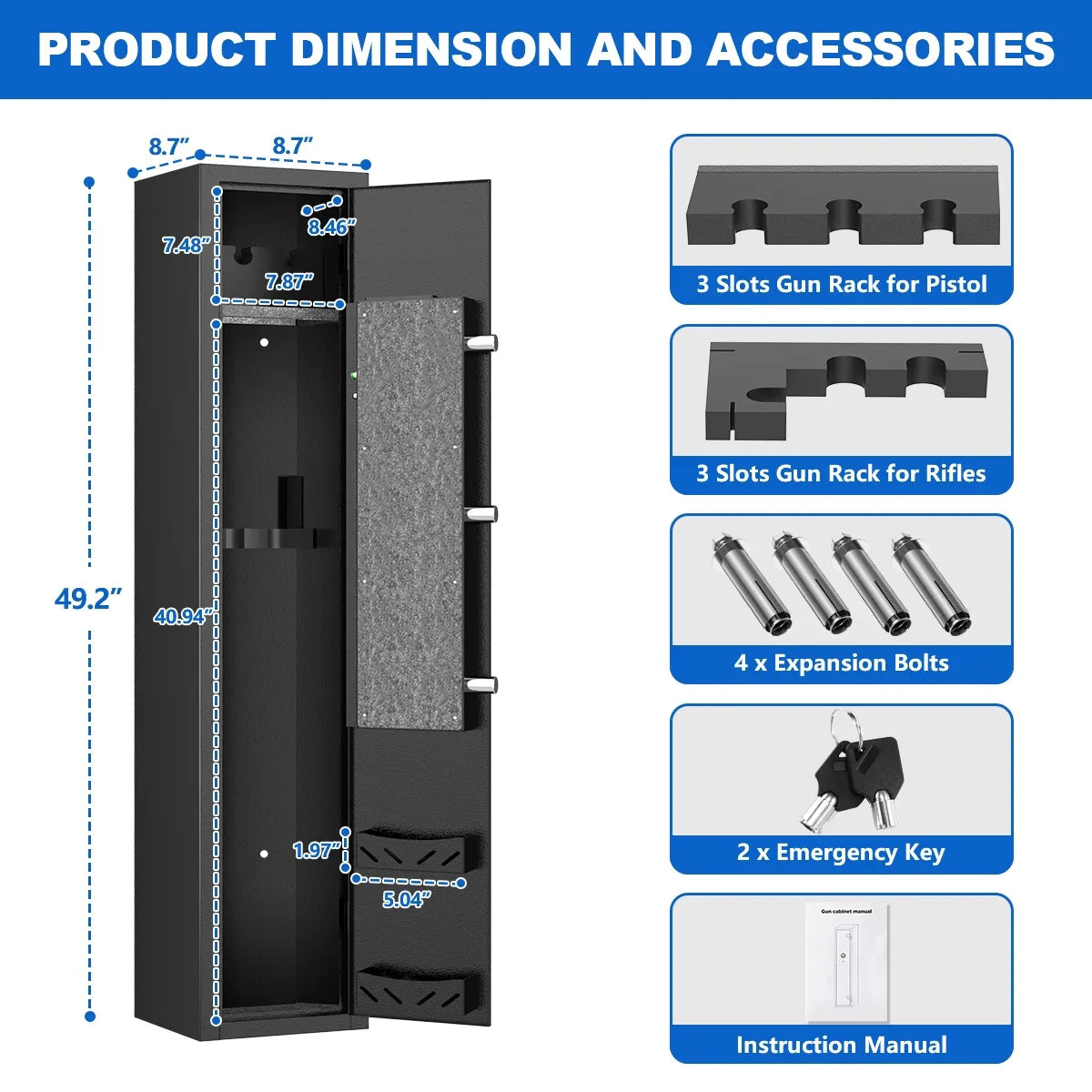 RXDSAFE 2-4 Long Gun Safes, Gun Cabinets for Home Storage of Rifle and Pistols, Quick Access Rifle Safe with Alarm System & Gun Racks