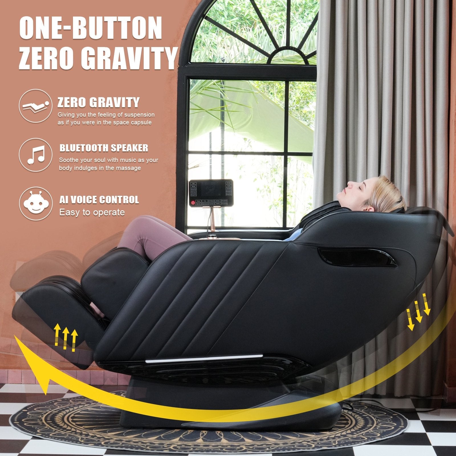 Luxury Massage Chair Full Body, SL-Track Zero Gravity Massage Chairs with Mat, Back Heating, AI Voice Control, Thai Stretch, Airbags Deep Tissue Massage Black