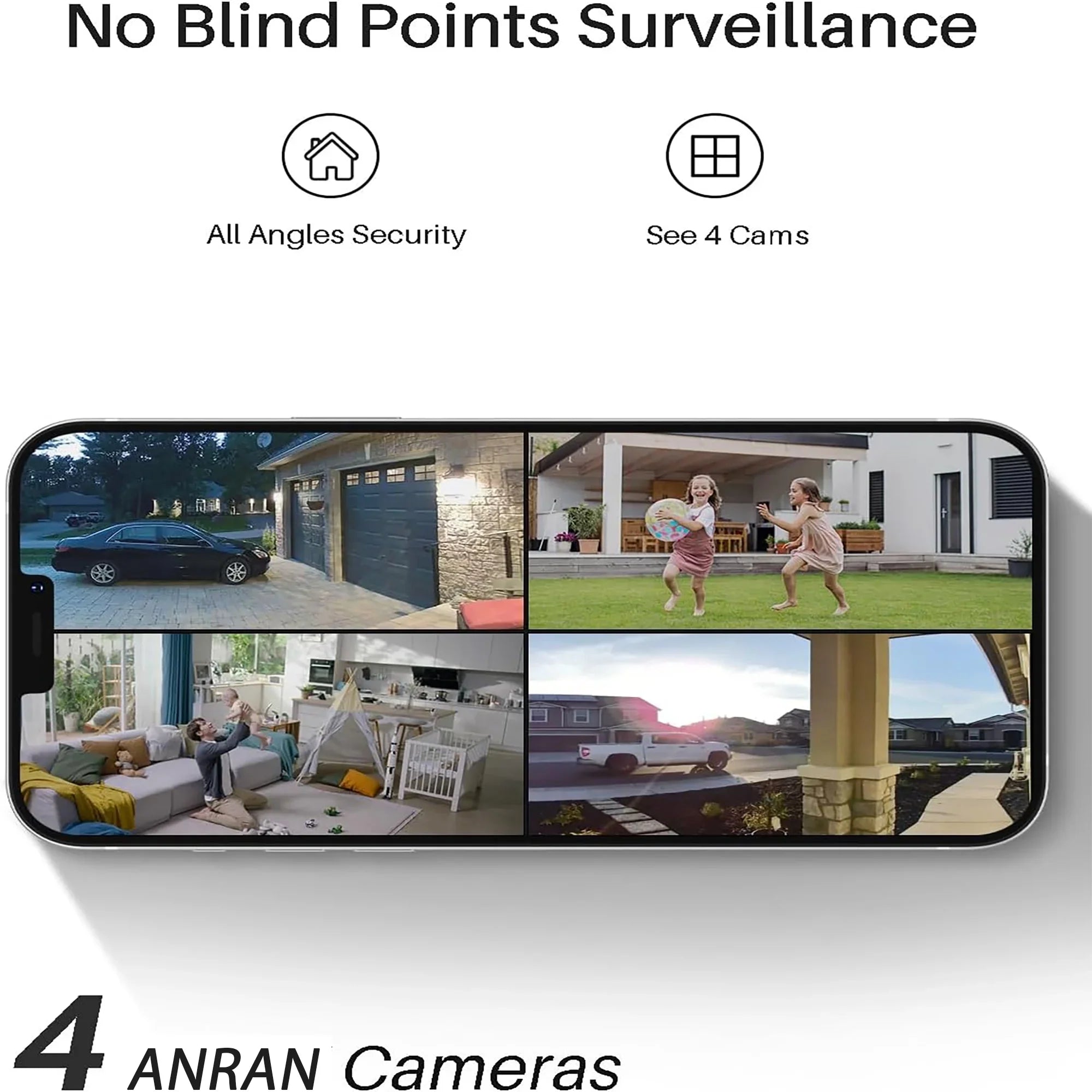 ANRAN 2K/4MP Solar Security Camera with Base Station, Spotlight, Expandable Local Storage, No Monthly Fee, 360 View Wireless Outdoor Camera, Waterproof PIR Detection, Home Surveillance System Camera