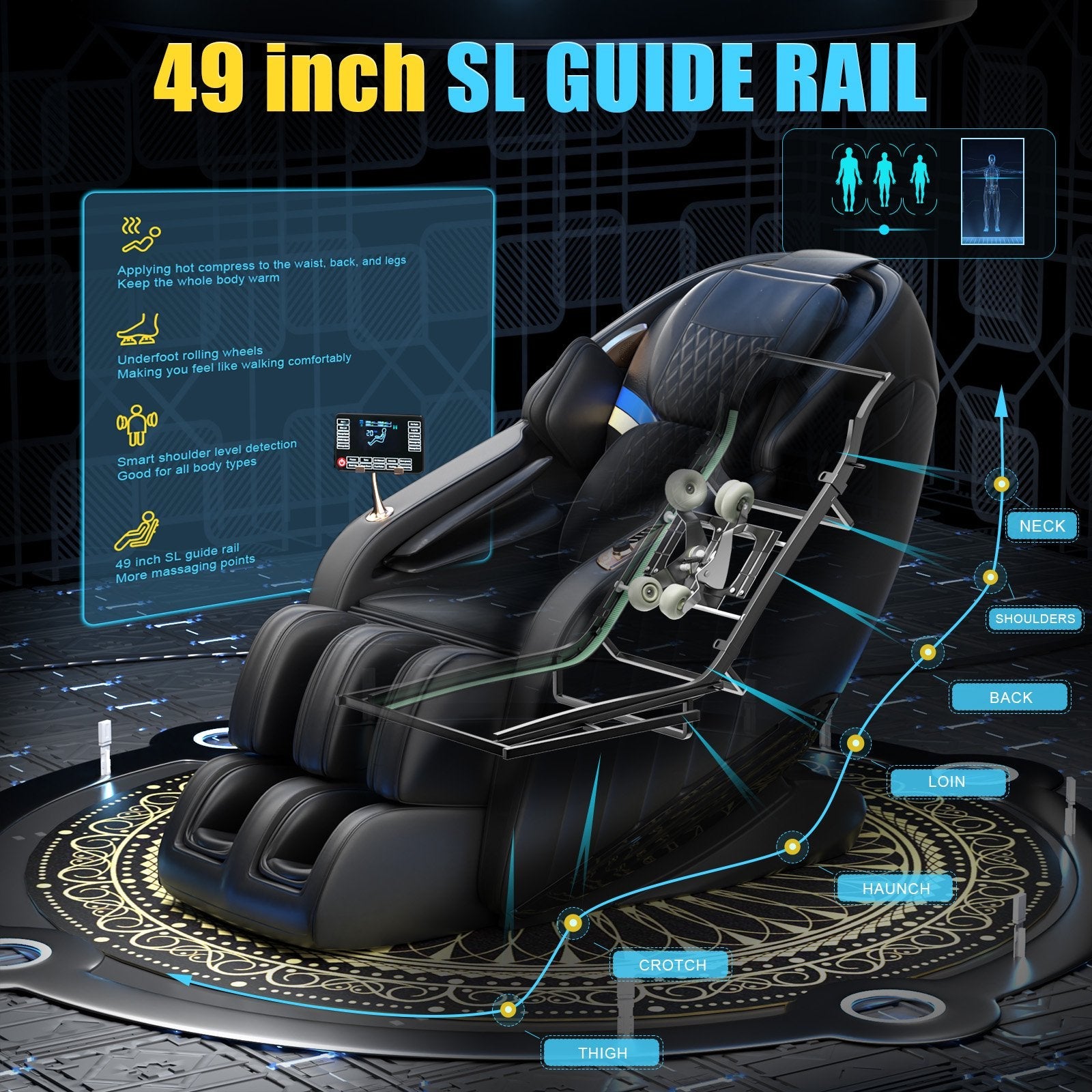 Luxury Massage Chair Full Body, SL-Track Zero Gravity Massage Chairs with Mat, Back Heating, AI Voice Control, Thai Stretch, Airbags Deep Tissue Massage Black