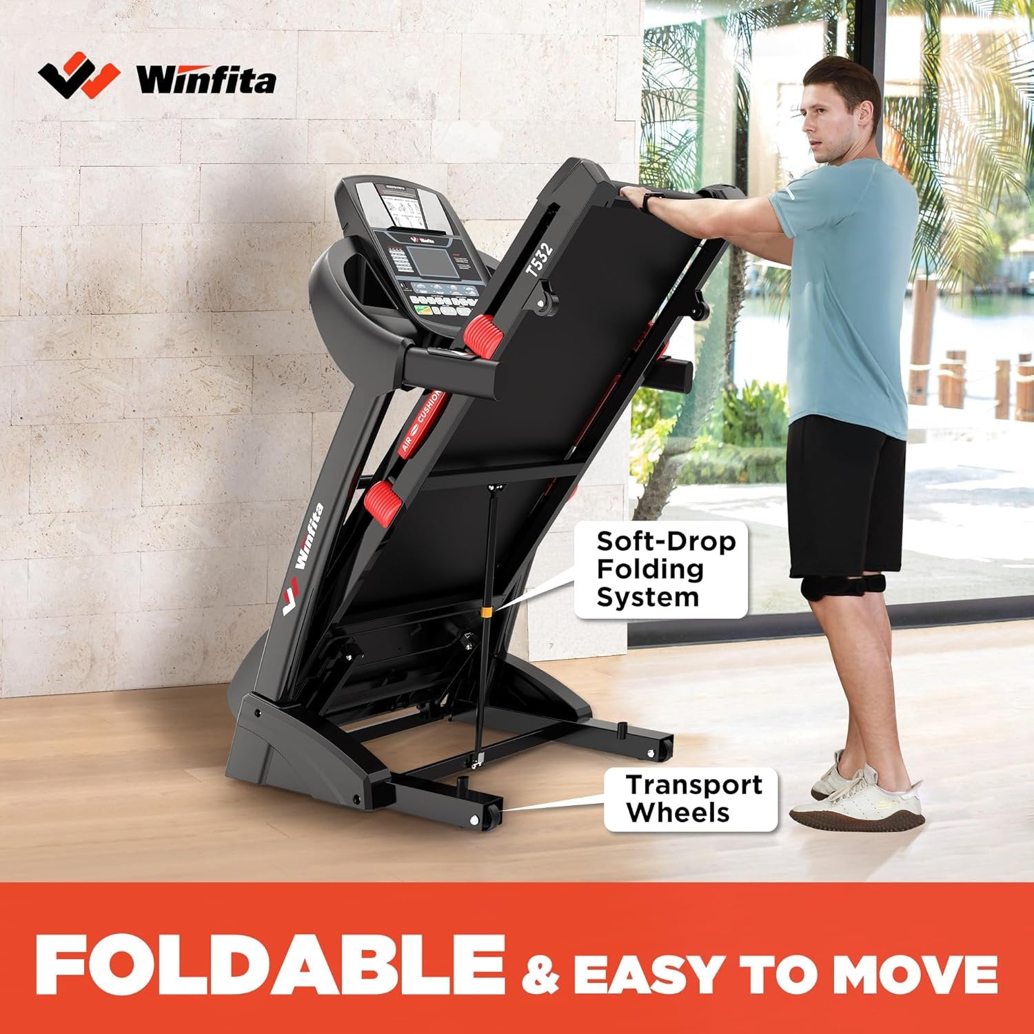 Folding Treadmill, Auto Incline Treadmill for Home Office, 300lbs Capacity, Foldable Treadmills with Shock Absorption System