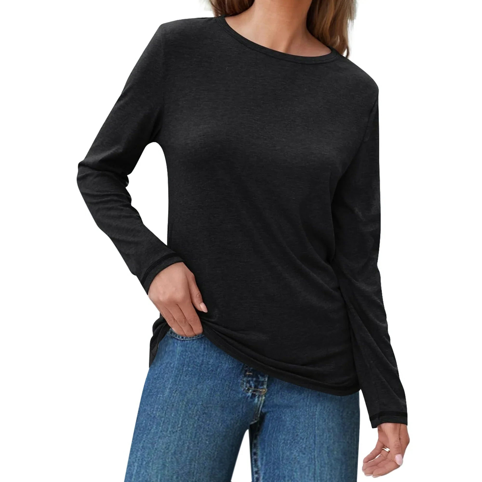 LinenMarket Womens Shirts Crewneck Long Sleeve Tshirts Fall Casual Ladies Tops