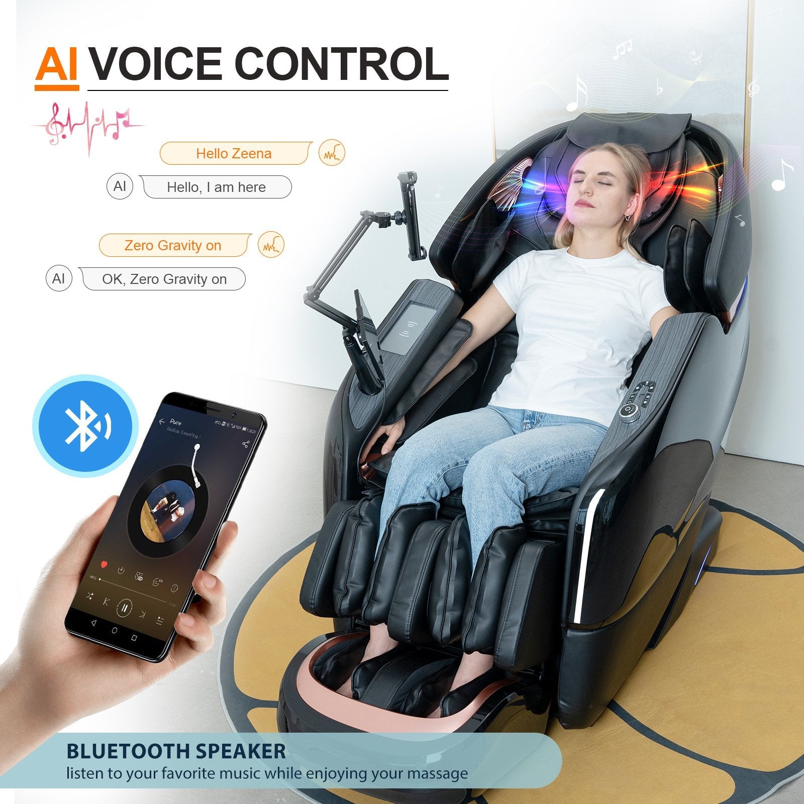 2024 4D Massage Chair Full Body, Zero Gravity SL-Track Shiatsu Massage Chairs Recliner with AI Voice, LED Backlight Remote Control, Waist & Calf Heating, Phone Controller and Holder, Black Gold