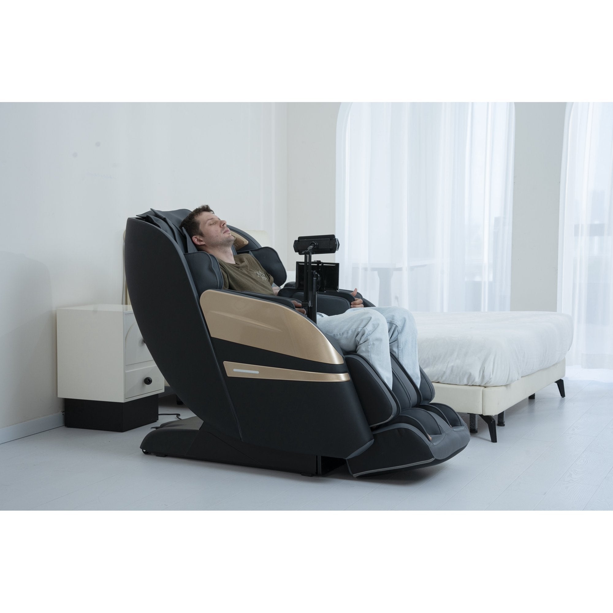 2024 4D Massage Chair Full Body, Zero Gravity SL-Track Shiatsu Massage Chairs Recliner with AI Voice, LED Backlight Remote Control, Waist & Calf Heating, Phone Controller and Holder, Black Grey