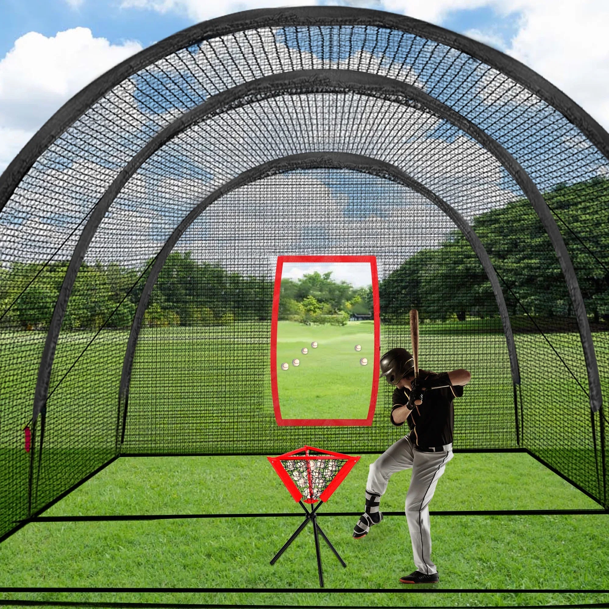 Batting Cage, 22x12x8FT Baseball Batting Cage Net, Portable Batting Cage, Baseball or Softball Batting and Pitching Practice for Outdoor Backyard Home Use