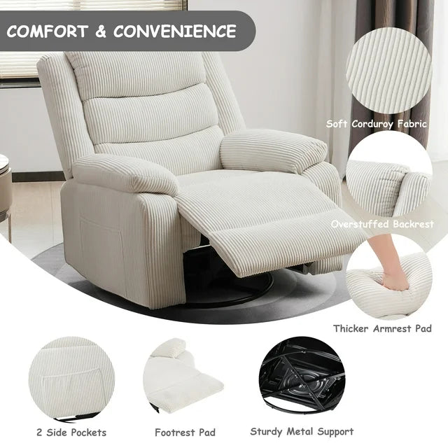 TrumanPick Swivel Rocker Recliner Electric Power Recline Chair with Massage and Heat Ergonomic Sofa Chair for Living Room, Home Theater Seat, White