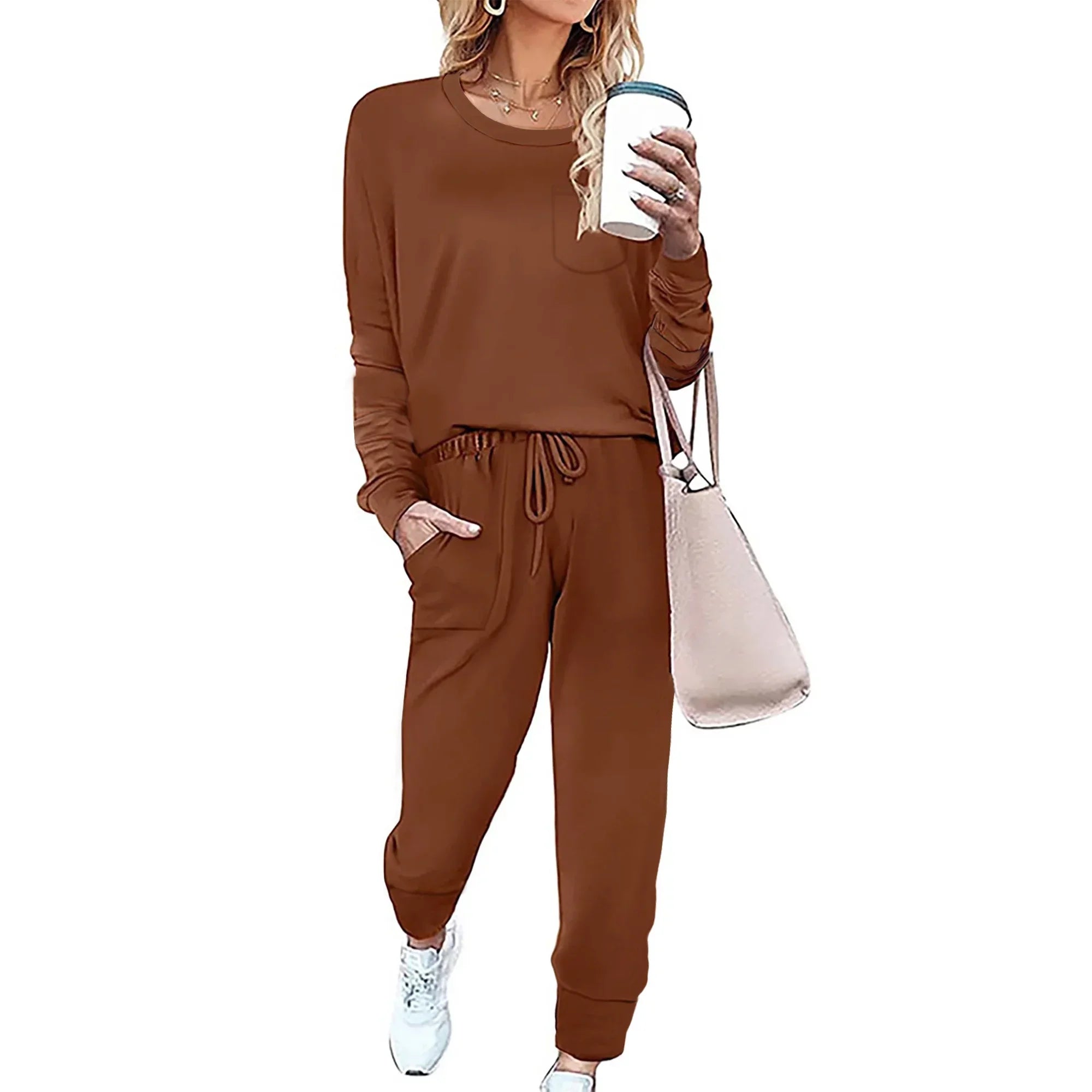 LinenMarket Sweatsuit Sets for Women 2 Piece Lounge Set Loose Jogger Sets Fall Outfits Sets Solid Tracksuits with Pockets