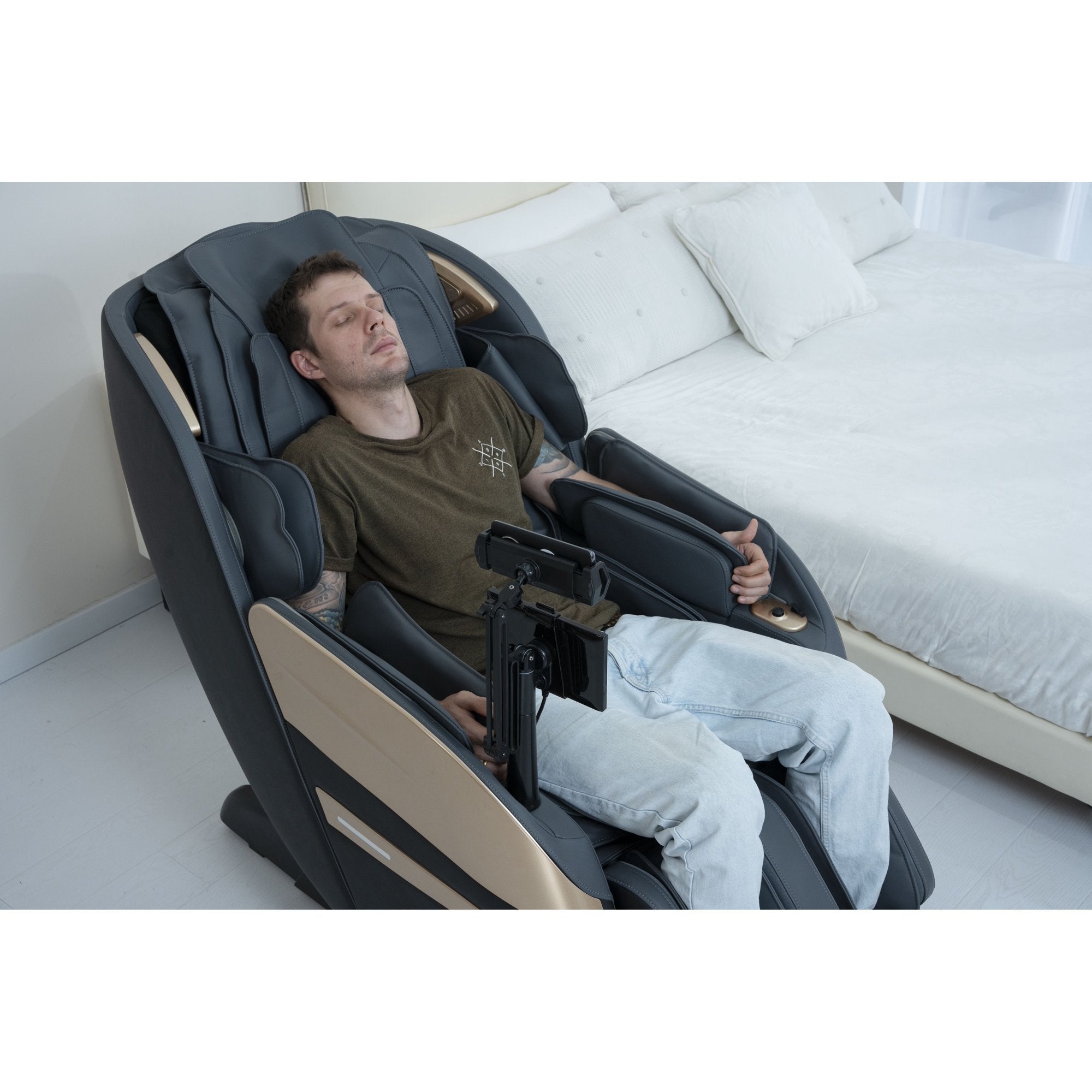 2024 4D Massage Chair Full Body, Zero Gravity SL-Track Shiatsu Massage Chairs Recliner with AI Voice, LED Backlight Remote Control, Waist & Calf Heating, Phone Controller and Holder, Black Grey