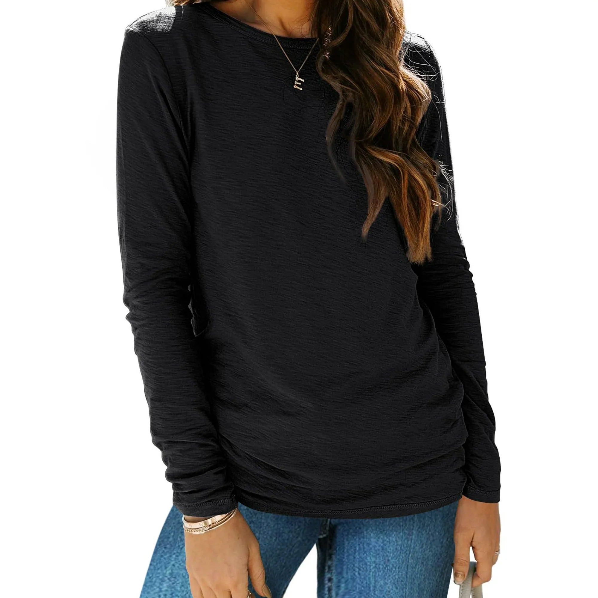 LinenMarket Womens Shirts Crewneck Long Sleeve Tshirts Fall Casual Ladies Tops