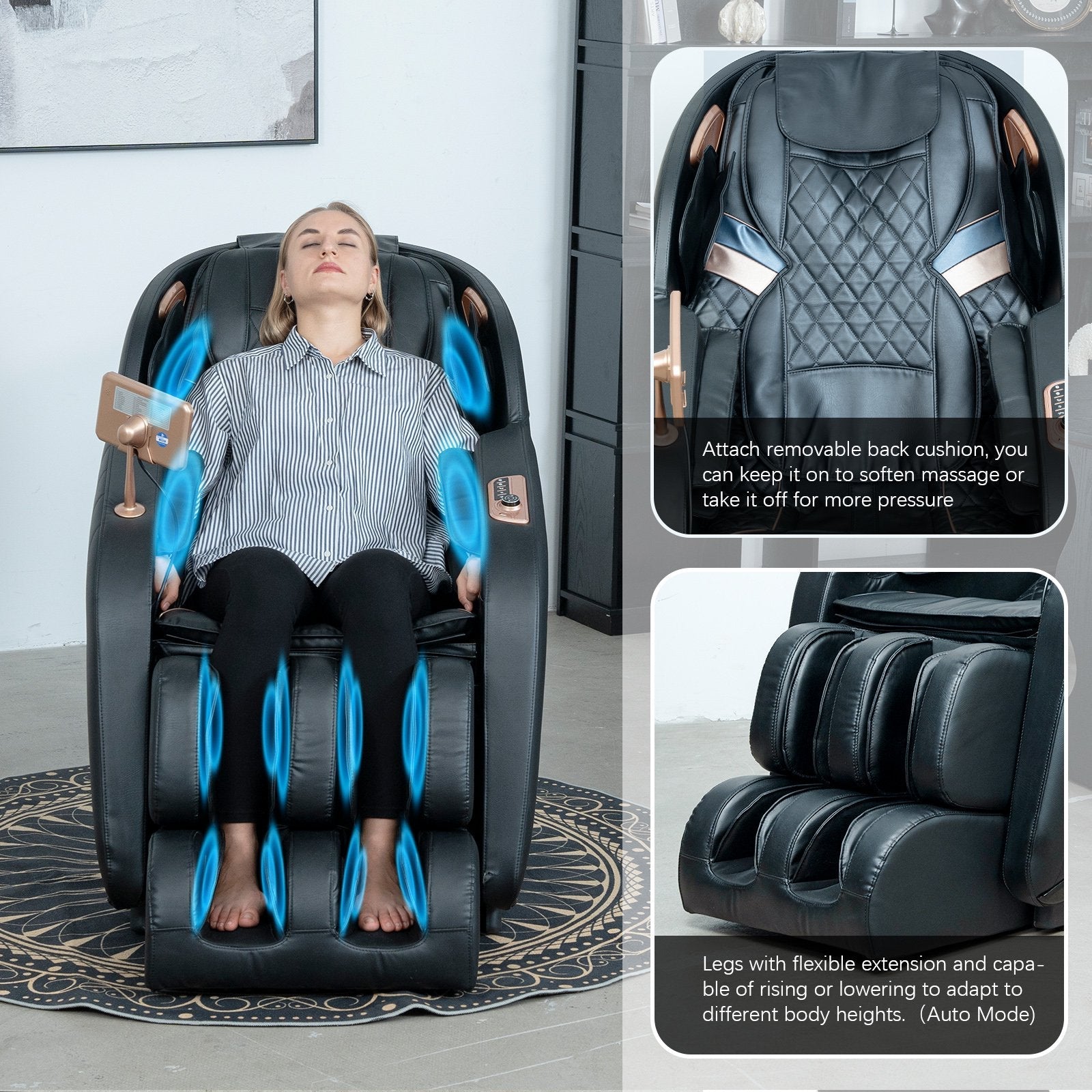 Luxury Massage Chair Full Body, SL-Track Zero Gravity Massage Chairs with Mat, Back Heating, AI Voice Control, Thai Stretch, Airbags Deep Tissue Massage Black