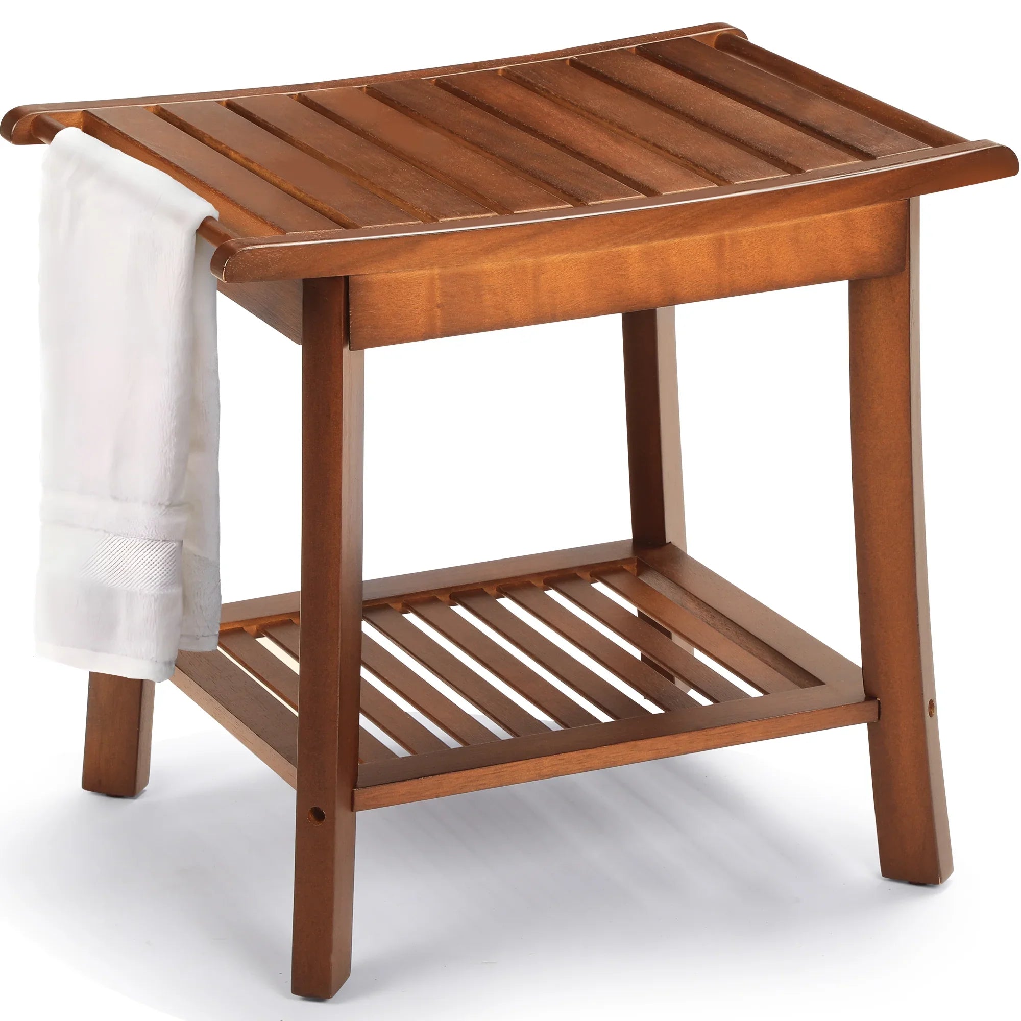 Teak Shower Bench for Inside 2-Tier Wood Shower Chair with Storage and Towel Rack Waterproof Shower Stool Bathroom Shower Seats 23.7 x 12.9 x 18.4 Inch