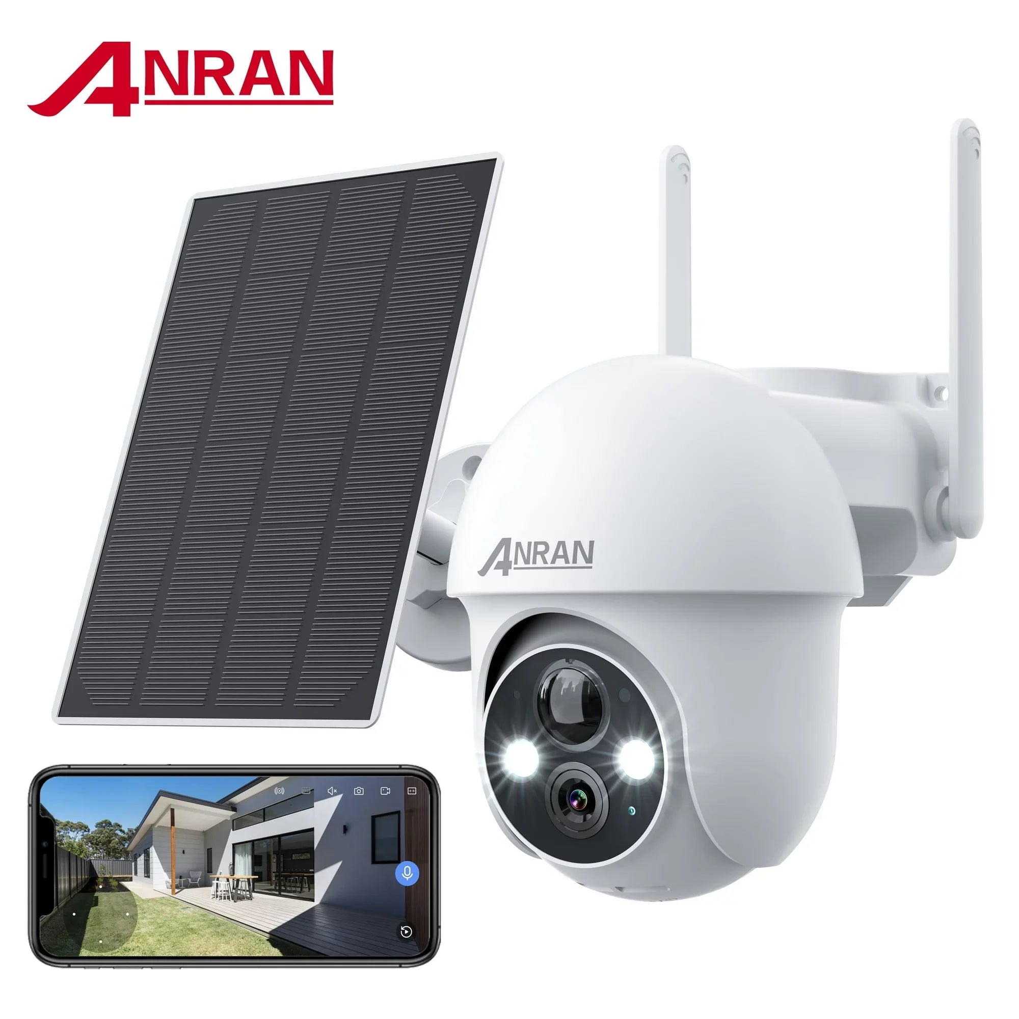 2K Solar Security Camera with Spotlight, ANRAN 360 View Wireless Outdoor Camera, Waterproof PIR Detection, Rechargeable Battery Powered Home Surveillance Camera with Color Night Vision 2-Way Audio