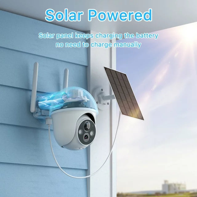 2K Solar Security Camera with Spotlight, ANRAN 360 View Wireless Outdoor Camera, Waterproof PIR Detection, Rechargeable Battery Powered Home Surveillance Camera with Color Night Vision 2-Way Audio