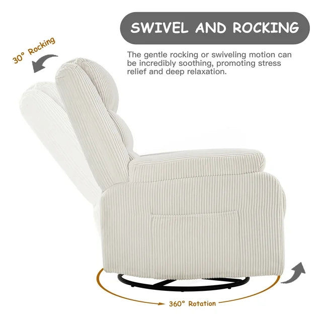 TrumanPick Swivel Rocker Recliner Electric Power Recline Chair with Massage and Heat Ergonomic Sofa Chair for Living Room, Home Theater Seat, White