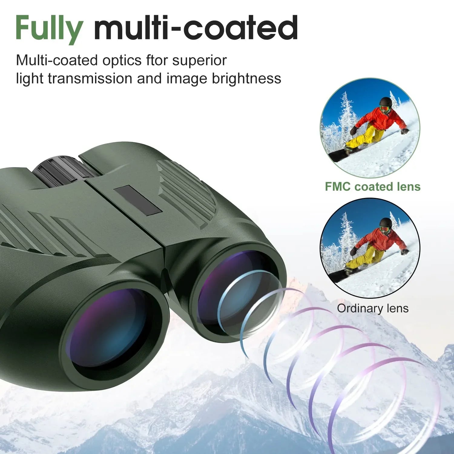 20X25 Compact Binoculars for Adults and Kids,Large Eyepiece Waterproof Binocular，Easy Focus Small Binoculars for Bird Watching,Hiking and Concert, Green