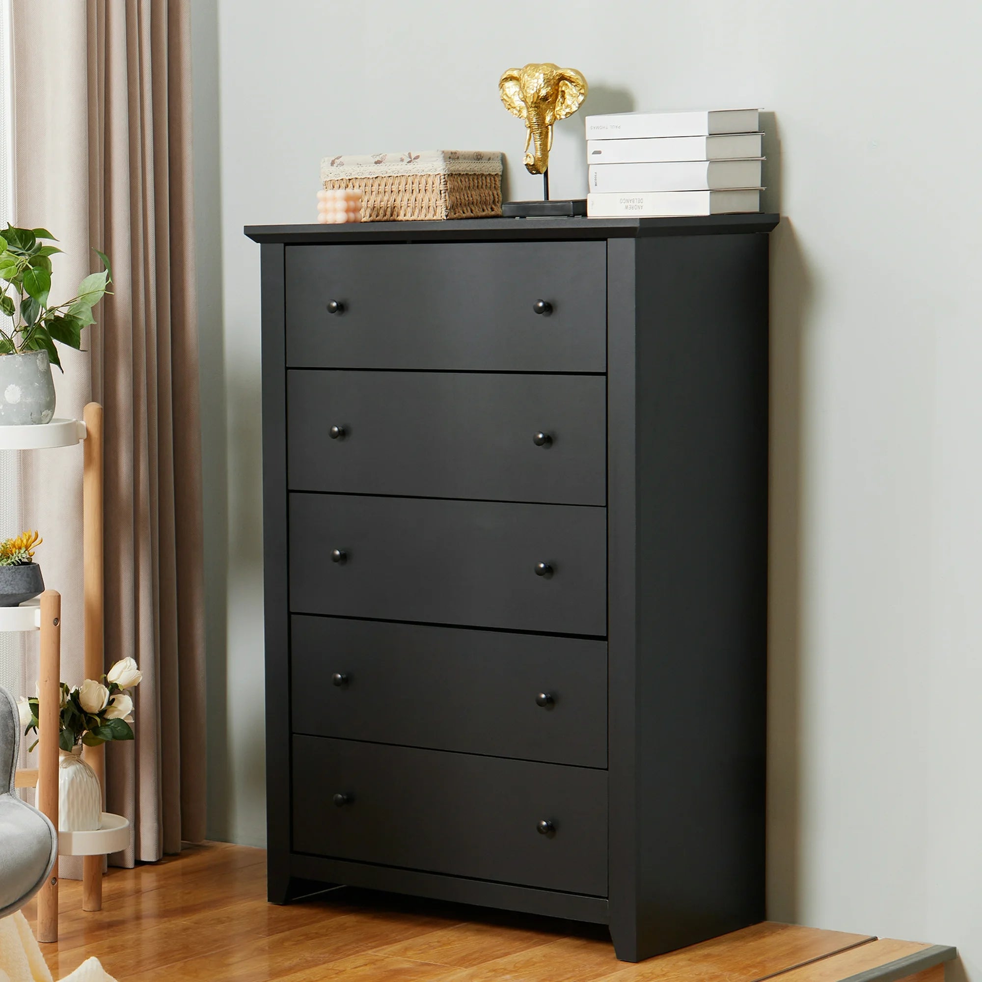 TrumanPick Black Dresser for Bedroom 5 Drawer Dresser 47  Tall Chest of Drawers Wooden dressers for Closet Living Room